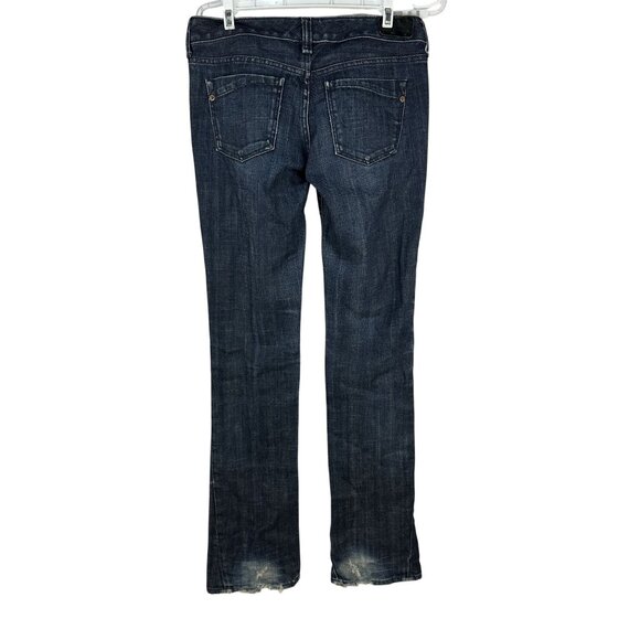 Express Women’s Dark Wash Jeans Ripped Distressed Hem Bootcut Size 41 Stretch De - Picture 8 of 8